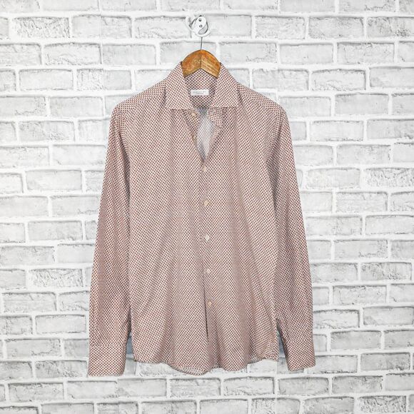 GLANSHIRT Slowear Men's Button up Shirt Red geo print size 15 1/2 fit M - Picture 2 of 7